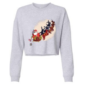 Santa Claus On Christmas Sleigh Pulled By Reindeer Gift Cropped Pullover Crew