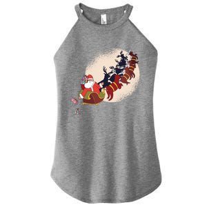 Santa Claus On Christmas Sleigh Pulled By Reindeer Gift Women's Perfect Tri Rocker Tank