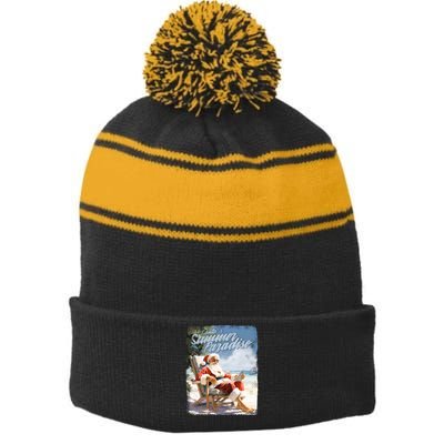 Santa Chillin On The Beach Summer Paradise Stripe Pom Pom Beanie