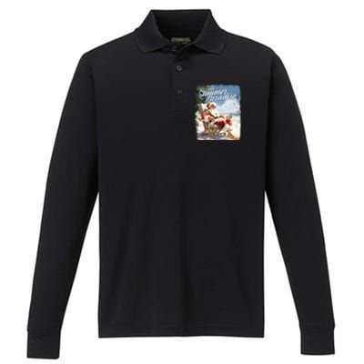 Santa Chillin On The Beach Summer Paradise Performance Long Sleeve Polo