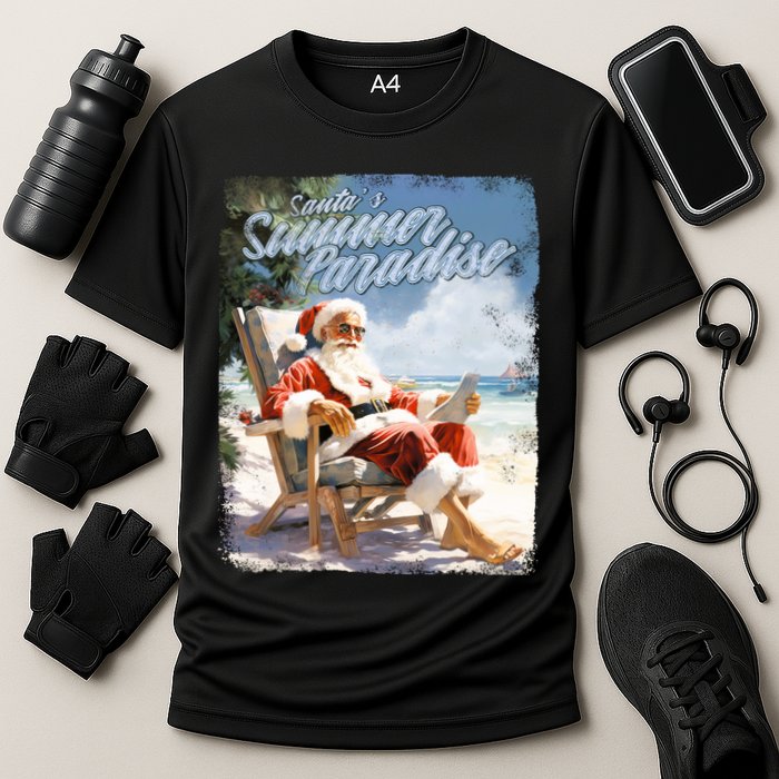 Santa Chillin On The Beach Summer Paradise Cooling Performance Crew T-Shirt