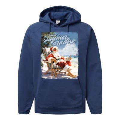 Santa Chillin On The Beach Summer Paradise Performance Fleece Hoodie