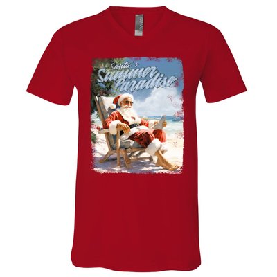 Santa Chillin On The Beach Summer Paradise V-Neck T-Shirt