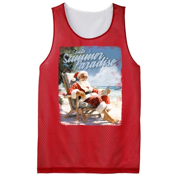 Santa Chillin On The Beach Summer Paradise Mesh Reversible Basketball Jersey Tank