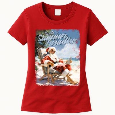 Santa Chillin On The Beach Summer Paradise Womens T-Shirt