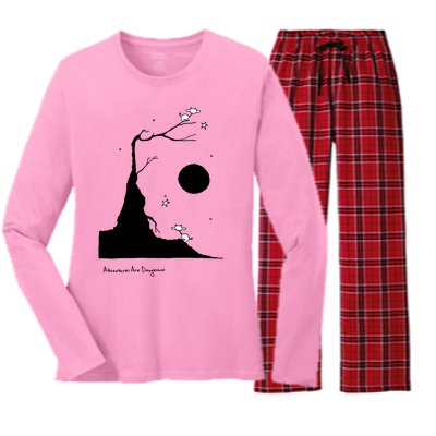 Space Cows On Tree With Stars (Color Options Available) Gift Women's Long Sleeve Flannel Pajama Set 