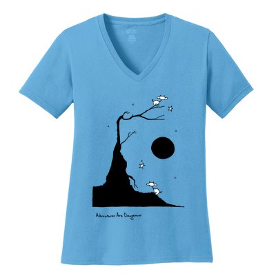 Space Cows On Tree With Stars (Color Options Available) Gift Women's V-Neck T-Shirt