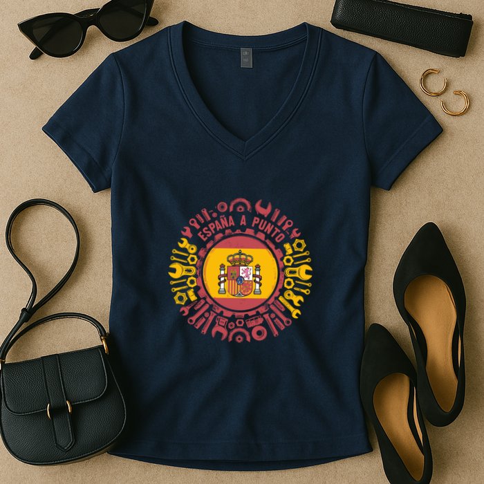 Spanish Coat Of Arms With Tools Women's V-Neck T-Shirt