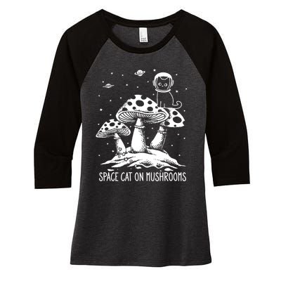 Space Cat On Mushrooms Women's Tri-Blend 3/4-Sleeve Raglan Shirt