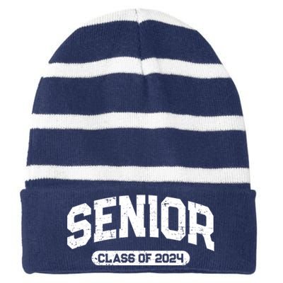 Senior Class Of 2024 Back To School Graduating In 2024 Striped Beanie with Solid Band