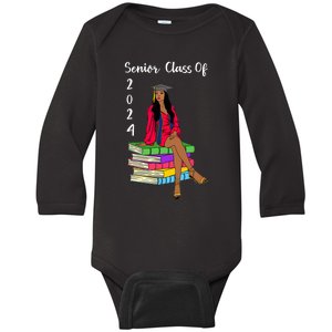 Senior Class Of 2024 Black Girl Graduation African Women Baby Long Sleeve Bodysuit