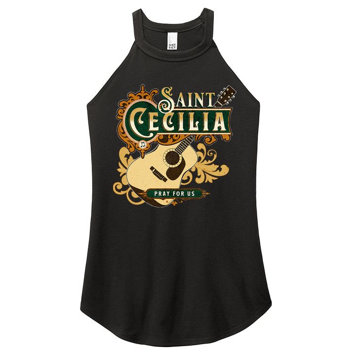 St Cecilia Of Rome Saint Of Music Catholic Guitar Women's Perfect Tri Rocker Tank