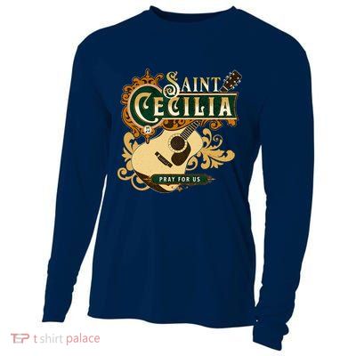 St Cecilia Of Rome Saint Of Music Catholic Guitar Cooling Performance Long Sleeve Crew