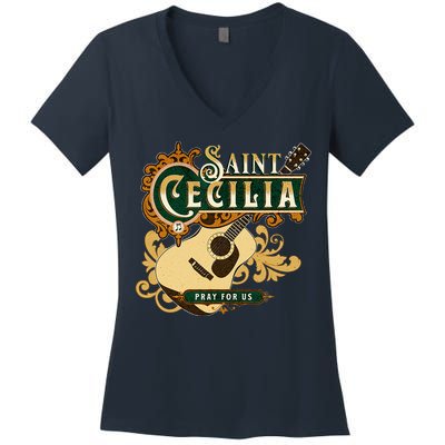 St Cecilia Of Rome Saint Of Music Catholic Guitar Women's V-Neck T-Shirt