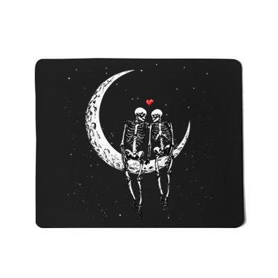 Skeleton Couple On Moon Funny Halloween Costume Mousepad