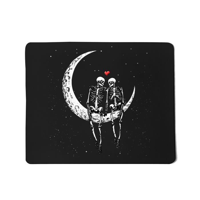 Skeleton Couple On Moon Funny Halloween Costume Mousepad