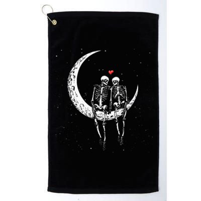 Skeleton Couple On Moon Funny Halloween Costume Platinum Collection Golf Towel