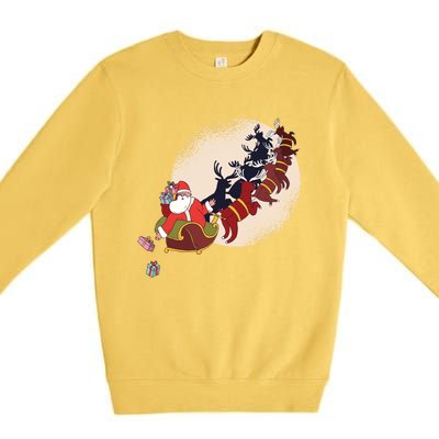 Santa Claus On Christmas Sleigh Pulled By Reindeer Gift Premium Crewneck Sweatshirt