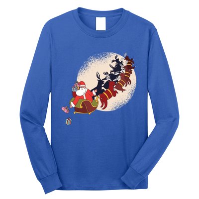 Santa Claus On Christmas Sleigh Pulled By Reindeer Gift Long Sleeve Shirt