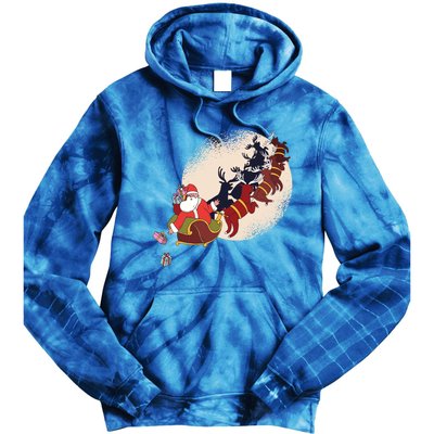 Santa Claus On Christmas Sleigh Pulled By Reindeer Gift Tie Dye Hoodie