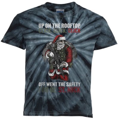 Santa Claus On The Rooftop Funny Tactical Safety Christmas Kids Tie-Dye T-Shirt