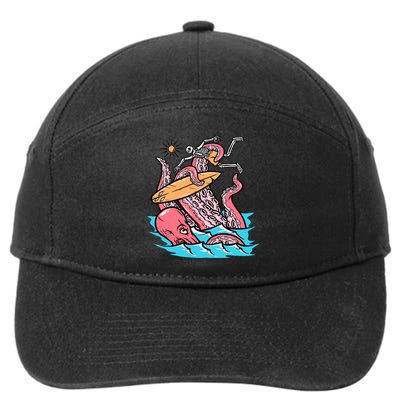 Surfing Cute Octopus Attacks Surfers Funny Skeleton Holiday Gift 7-Panel Snapback Hat