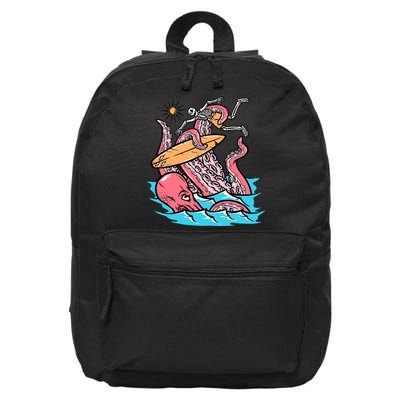 Surfing Cute Octopus Attacks Surfers Funny Skeleton Holiday Gift 16 in Basic Backpack