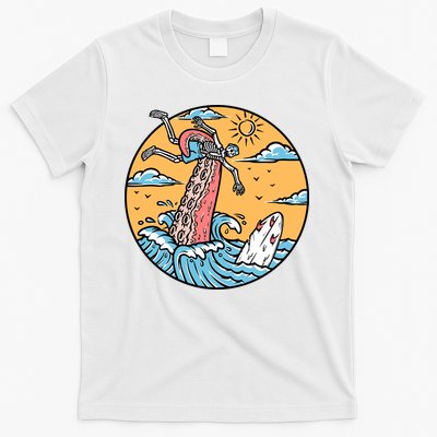 Surfing Cute Octopus Attacks Surfers In The Sea Holiday Gift T-Shirt