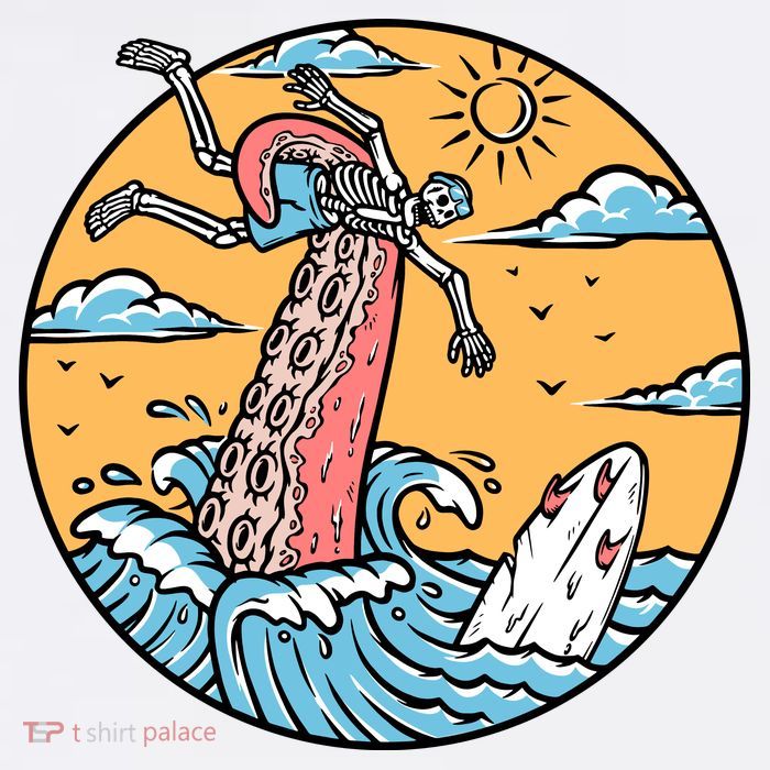 Surfing Cute Octopus Attacks Surfers In The Sea Holiday Gift Premium T-Shirt