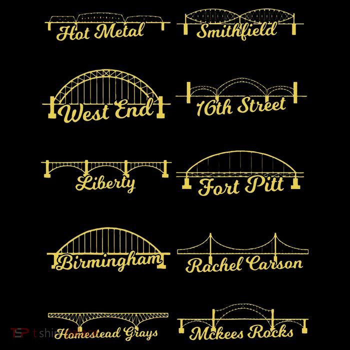 Steel City of Pittsburgh Bridges 412 Black and Yellow PGH Premium T-Shirt
