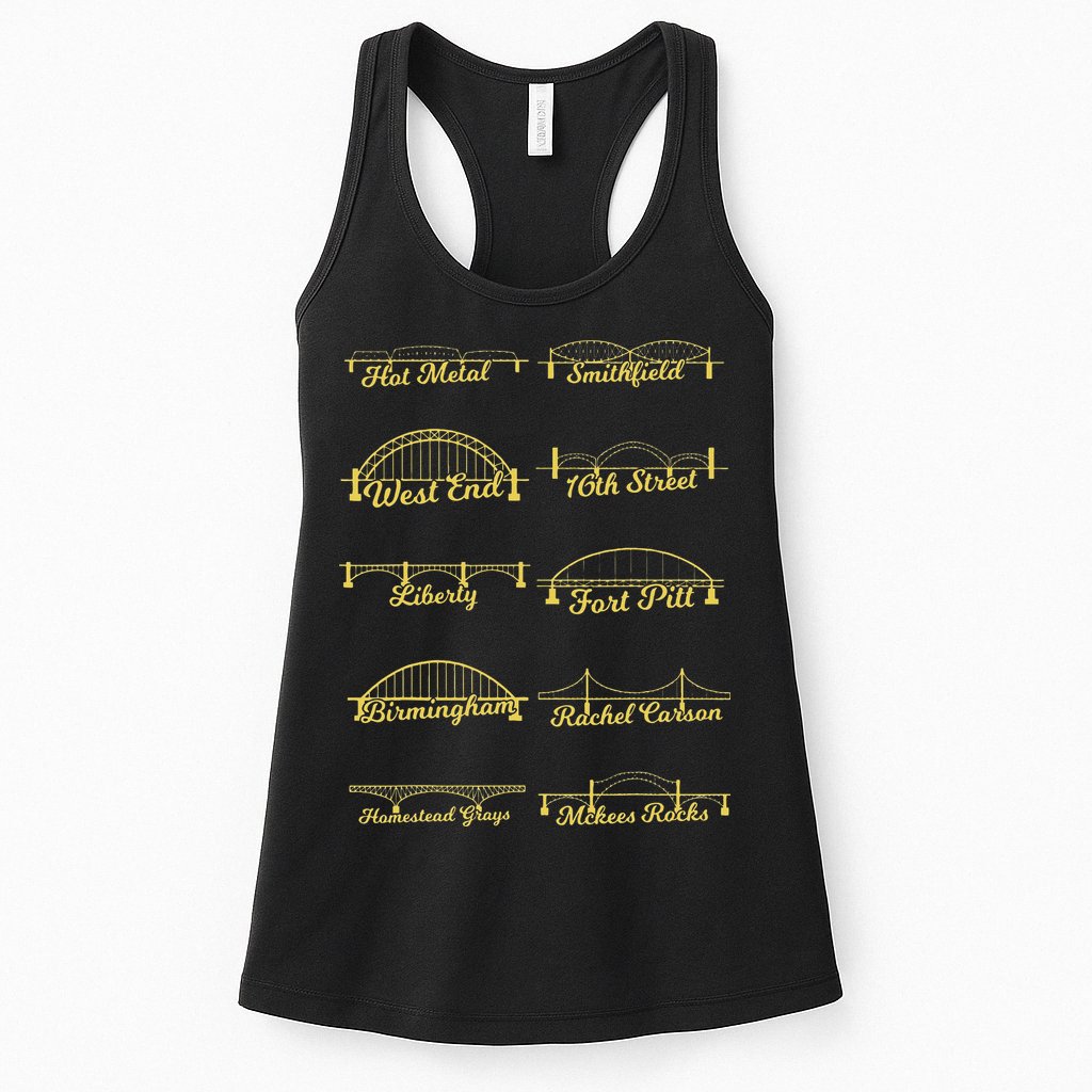 Steel City of Pittsburgh Bridges 412 Black and Yellow PGH Womens Tank Top