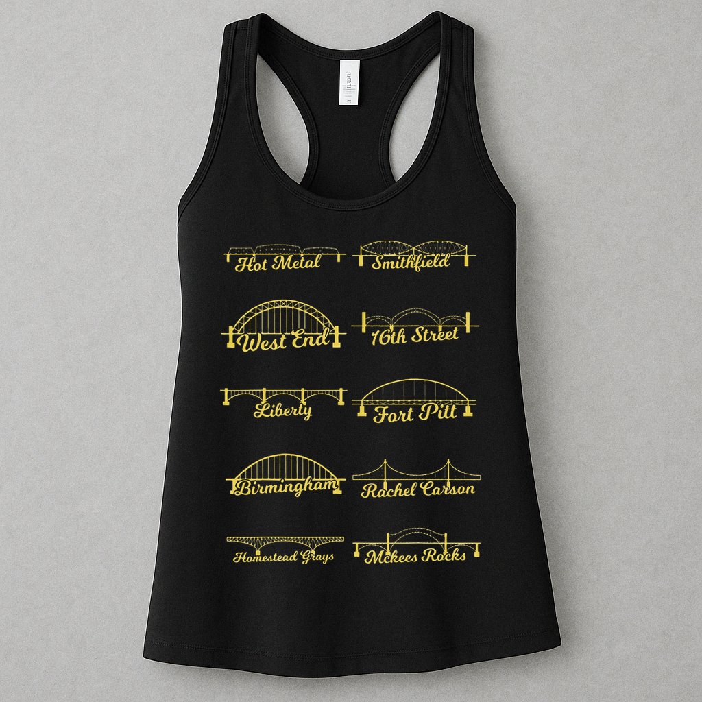 Steel City of Pittsburgh Bridges 412 Black and Yellow PGH Womens Tank Top