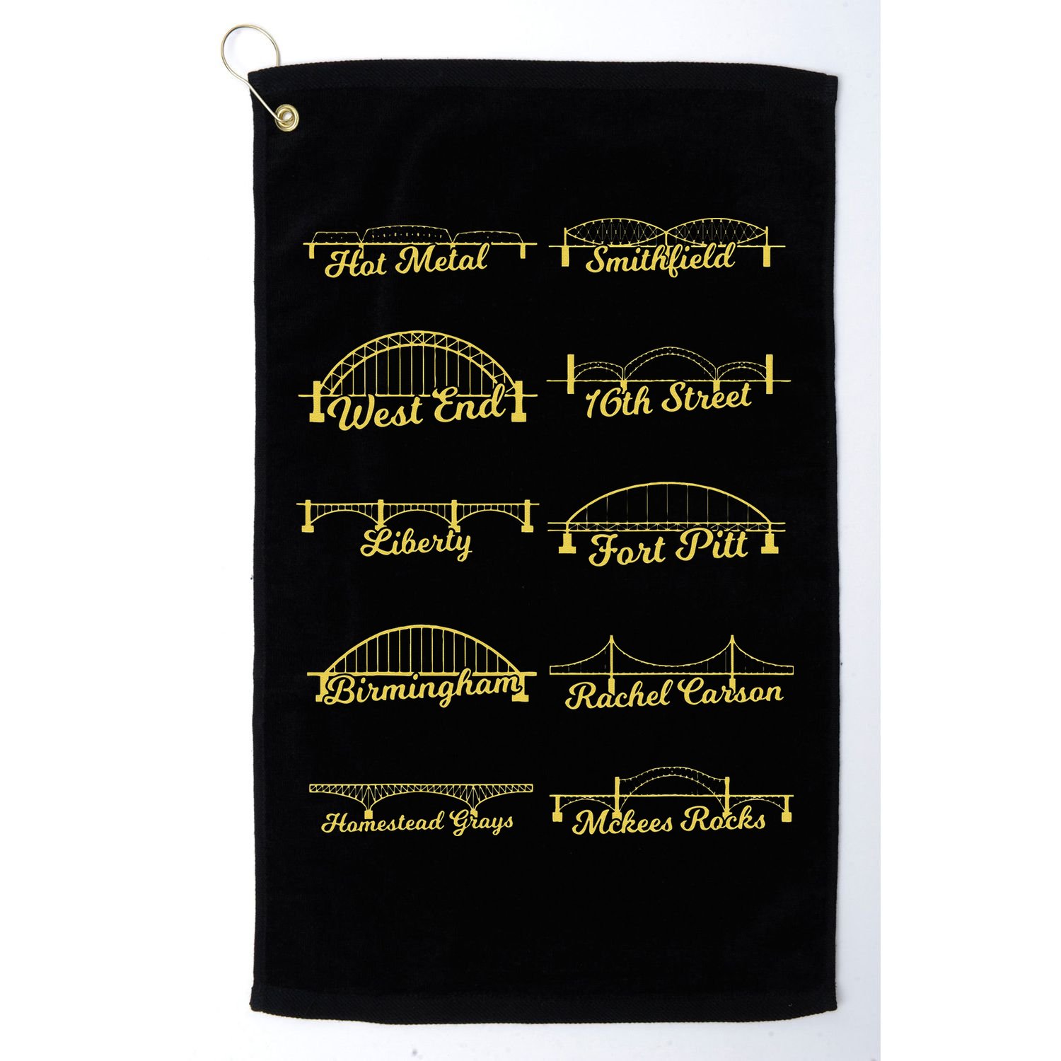 Steel City of Pittsburgh Bridges 412 Black and Yellow PGH Golf Towel