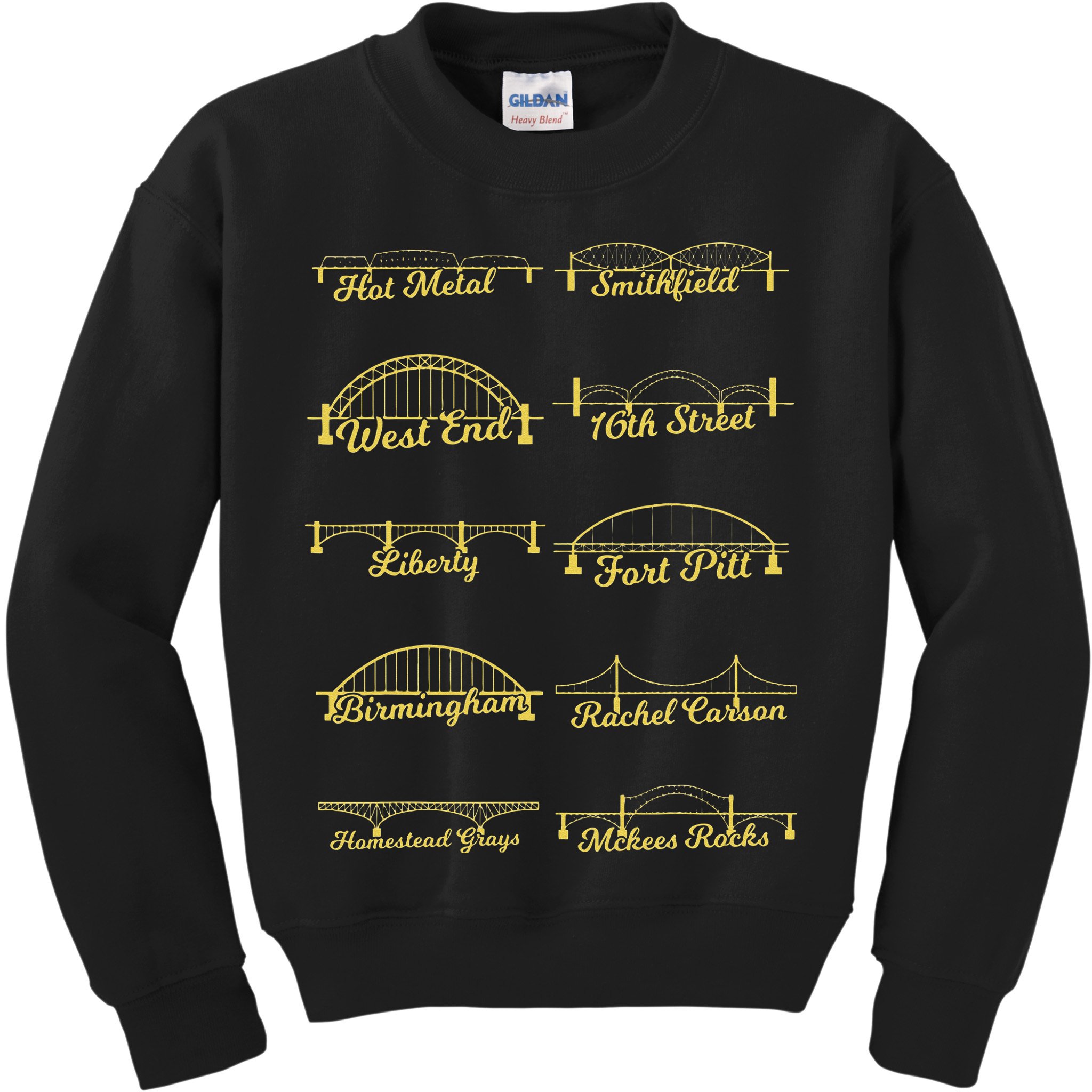 Steel City of Pittsburgh Bridges 412 Black and Yellow PGH Kids Sweatshirt