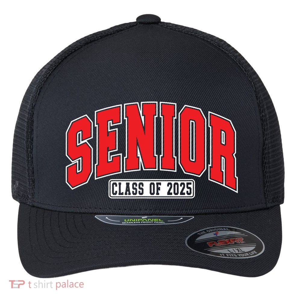 Senior Class Of 2025 High School Year College Graduation Red Flexfit Unipanel Trucker Cap