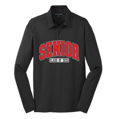 Senior Class Of 2025 High School Year College Graduation Red Silk Touch Performance Long Sleeve Polo