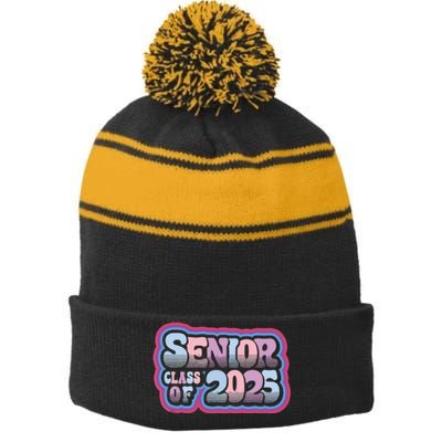 Senior Class Of 2025 Retro Design Boy Or Girl Stripe Pom Pom Beanie