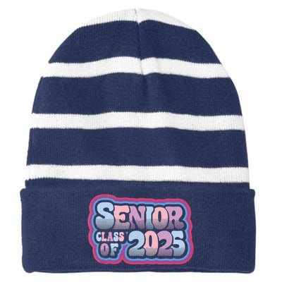 Senior Class Of 2025 Retro Design Boy Or Girl Striped Beanie with Solid Band