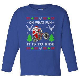 Santa Christmas Oh What Fun It Is To Ride Motorcycle Toddler Long Sleeve Shirt