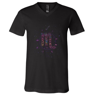Scorpio Floral Zodiac V-Neck T-Shirt