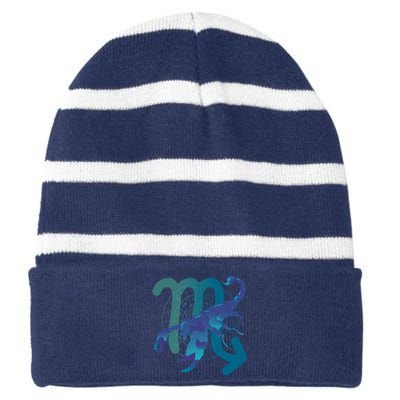 Scorpio Zodiac Symbol Striped Beanie with Solid Band