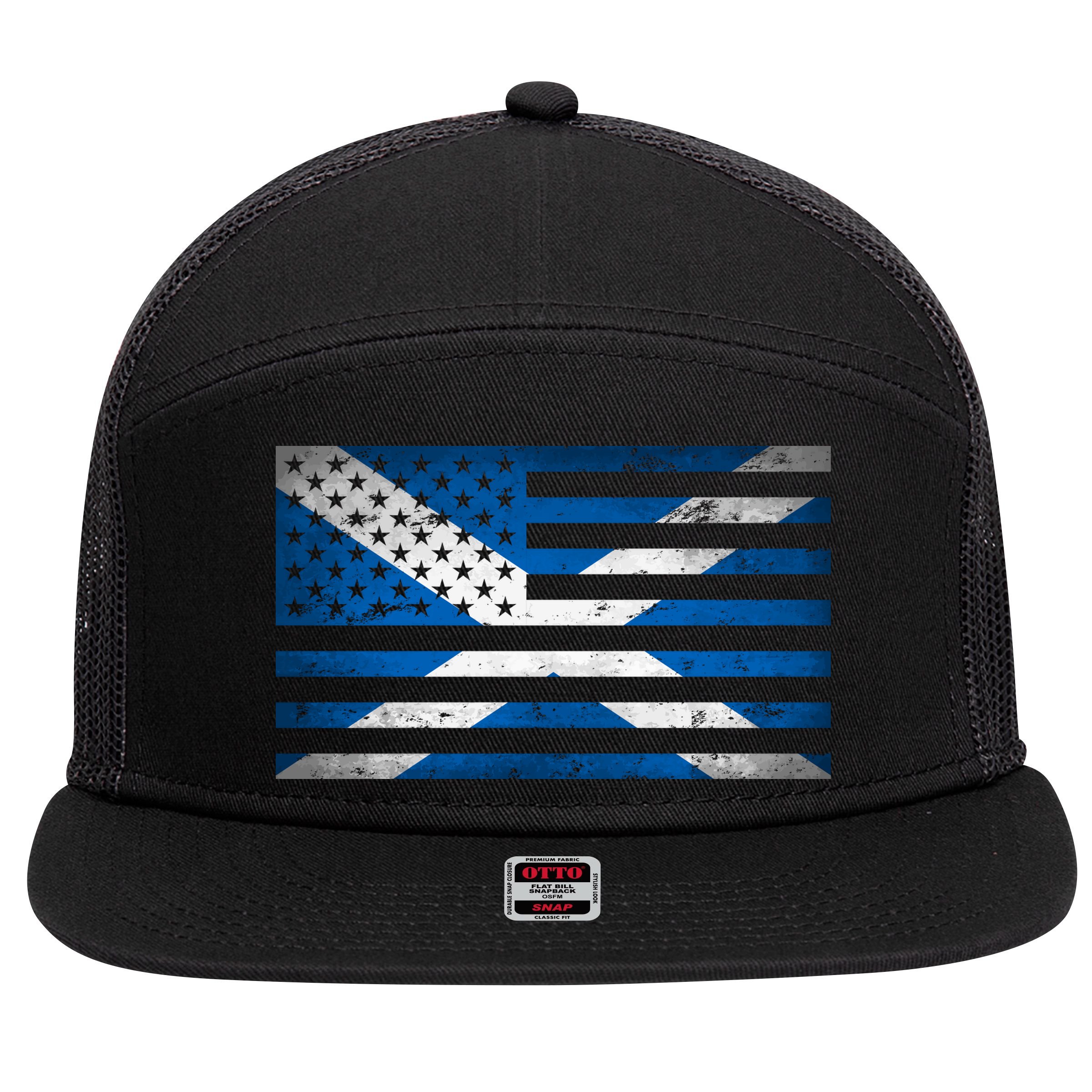 Scottish American Flag 7 Panel Mesh Trucker Snapback Hat