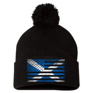 Scottish American Flag Pom Pom 12in Knit Beanie