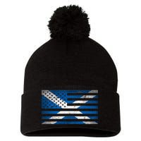 Scottish American Flag Pom Pom 12in Knit Beanie