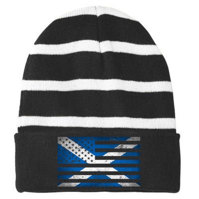 Scottish American Flag Striped Beanie with Solid Band