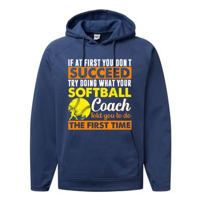 Softball Coach Pitcher Trainer Bat Ball Softball Lover Cute Gift Performance Fleece Hoodie