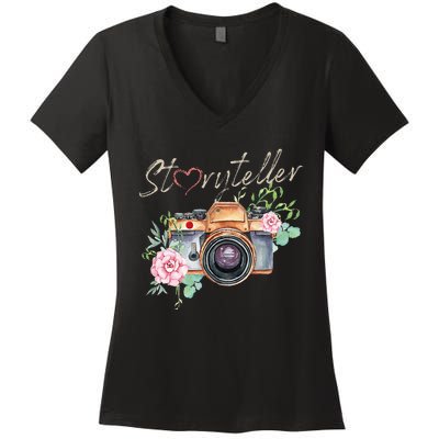 Storyteller Camera Photography Photographer Cameraman Ideas Women's V-Neck T-Shirt