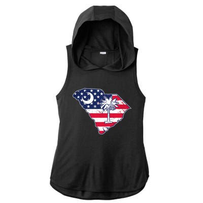 South Carolina Palmetto American Flag Patriotic Vintage Ladies PosiCharge Tri-Blend Wicking Draft Hoodie Tank