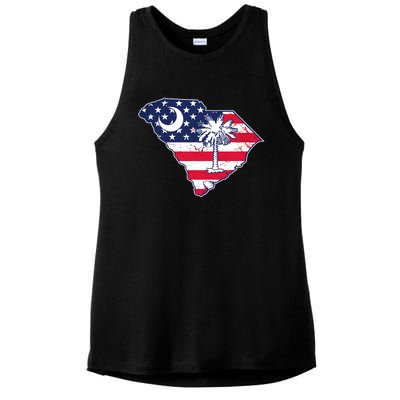 South Carolina Palmetto American Flag Patriotic Vintage Ladies PosiCharge Tri-Blend Wicking Tank