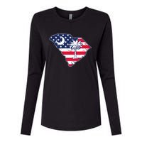 South Carolina Palmetto American Flag Patriotic Vintage Womens Cotton Relaxed Long Sleeve T-Shirt